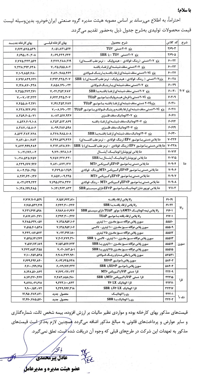 قیمت جدید محصولات ایران خودرو اعلام شد | مهر 1404 2 لیست قیمت محصولات ایران خودرو مهر 1404