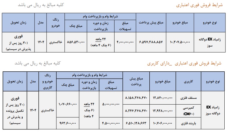 فروش فوری و اعتباری وانت نیسان زامیاد آبان ۱۴۰۴