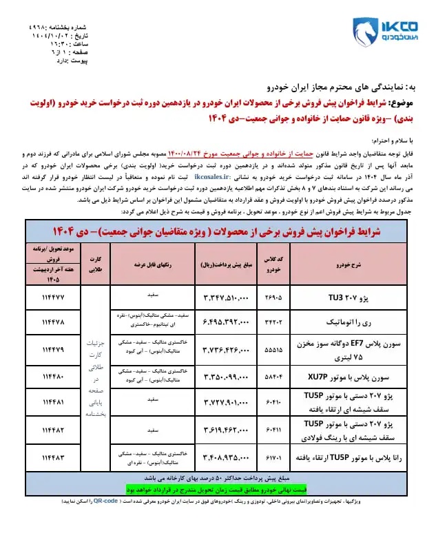 آغاز فروش محصولات ایران خودرو ویژه مادران | دی ۱۴۰۴ 3 شرایط فروش ایران خودرو ویژه مادران دی 1404