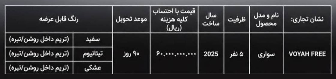 شرایط فروش وویا فری دی 1404
