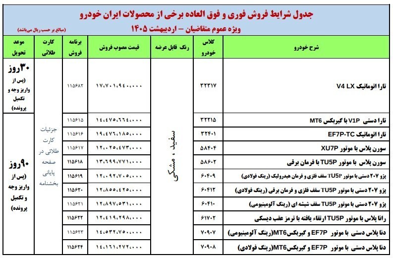 فروش اینترنتی محصولات ایران خودرو اردیبهشت 1405